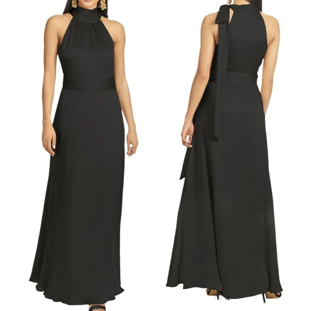 Sachin & Babi Black Halter Neck Maxi Gown Bow Back‎ Formal Evening Dress